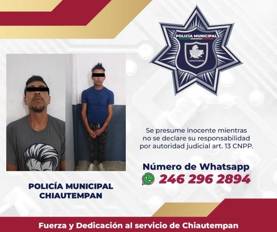 Logra Policía de Chiautempan detención de cuatro personas por infringir el Bando de Policía y Gobierno del Municipio